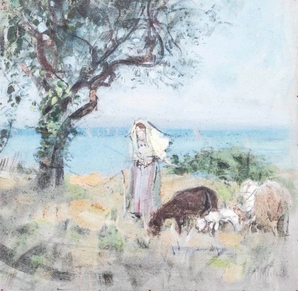 Francesco Paolo Michetti - 122, Pastorella con gregge vicino alla costa